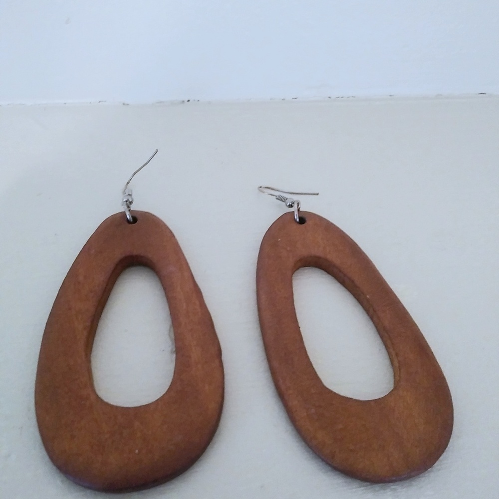 3/$24 oval wood earrings approximately 3 1/2 inch